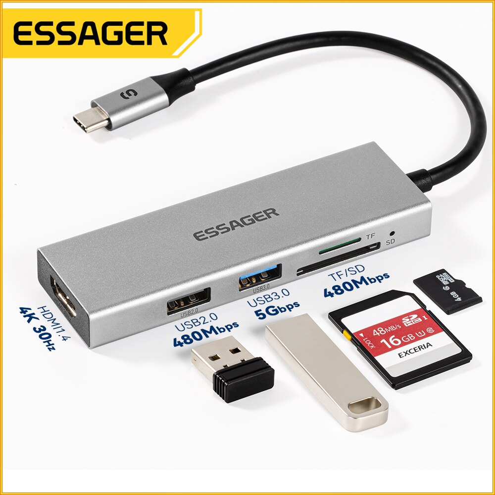 Essager 5 en 1 USB C HUB HDMI- - Usb C Docking Hub reseña y precio