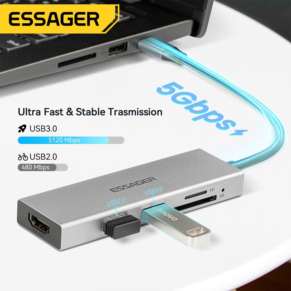 Essager 5 en 1 USB C HUB HDMI- - Usb C Docking Hub reseña y precio